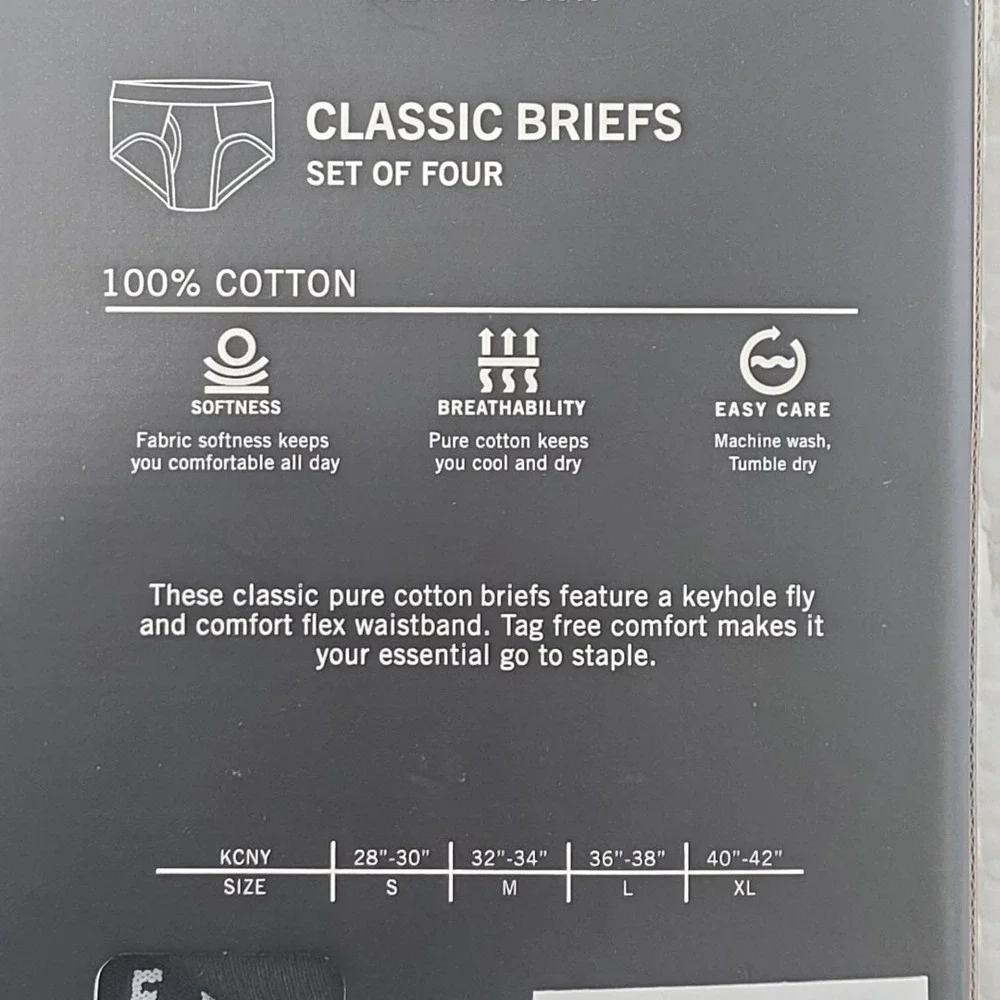 Kenneth Cole 4 Pack Briefs Men's X-Large NIB Black 100% Cotton Tag Free Soft NEW